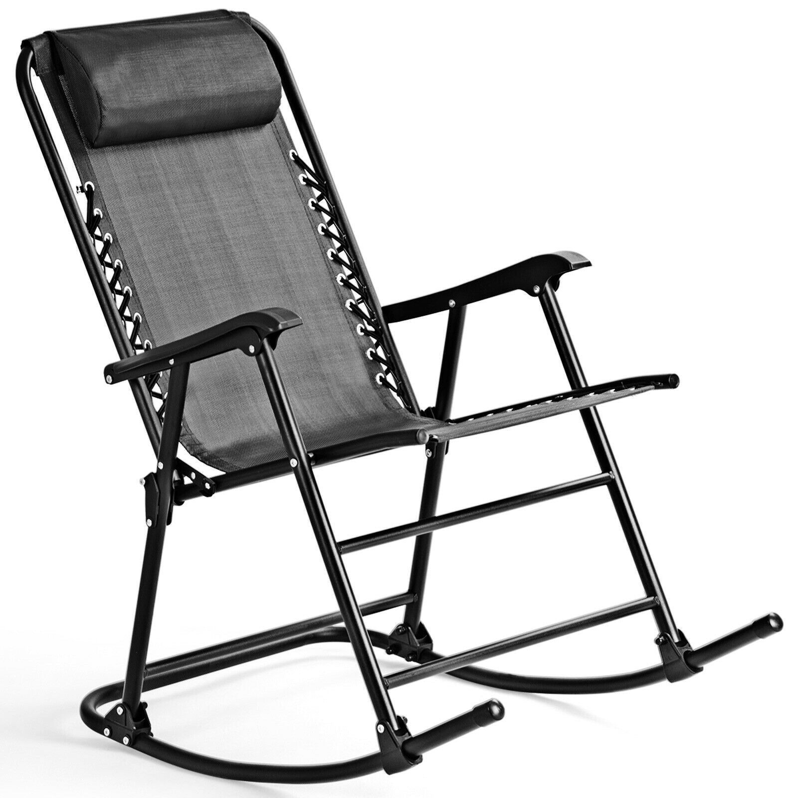 Outdoor Patio Headrest Folding Zero Gravity Rocking Chair-Gray