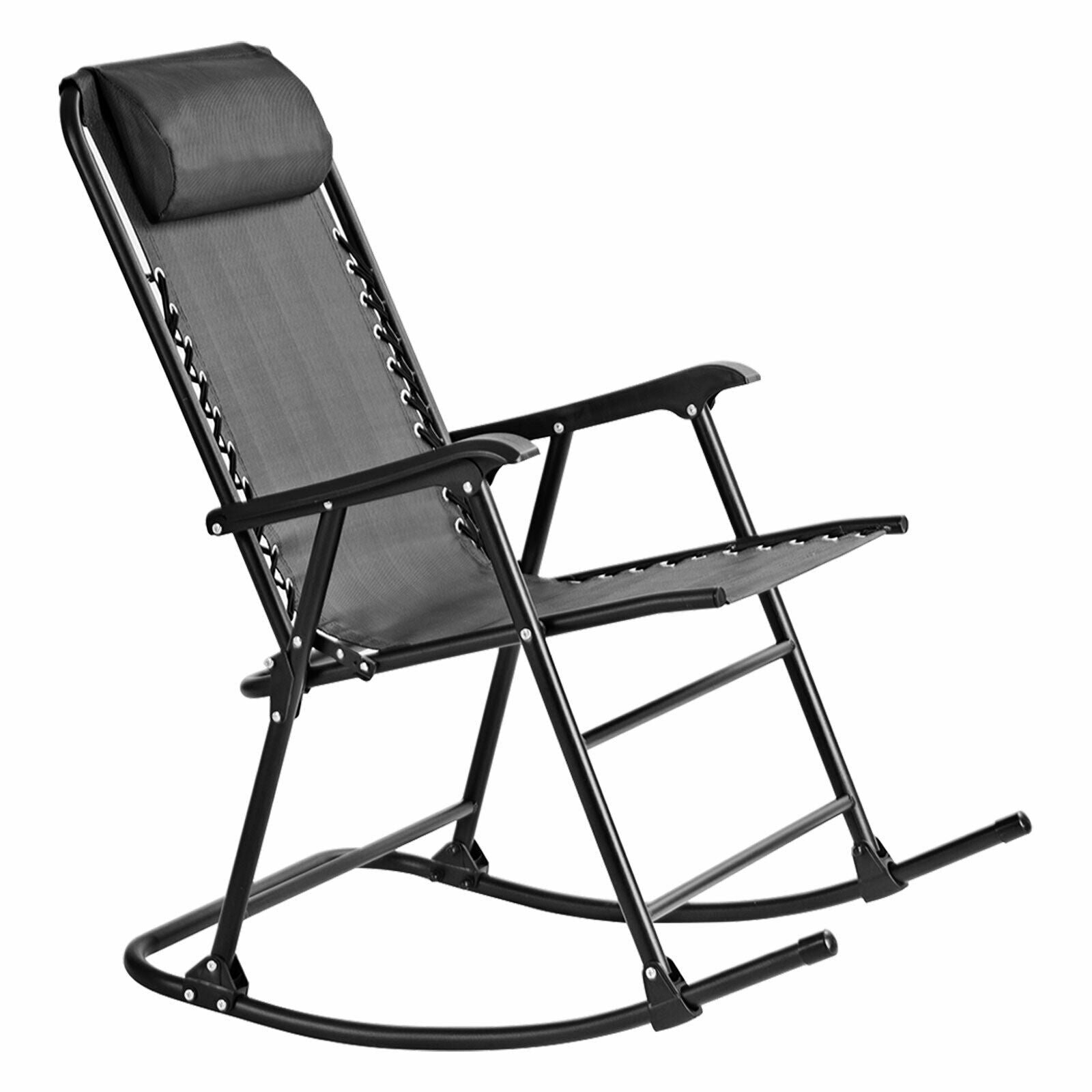 Outdoor Patio Headrest Folding Zero Gravity Rocking Chair-Gray