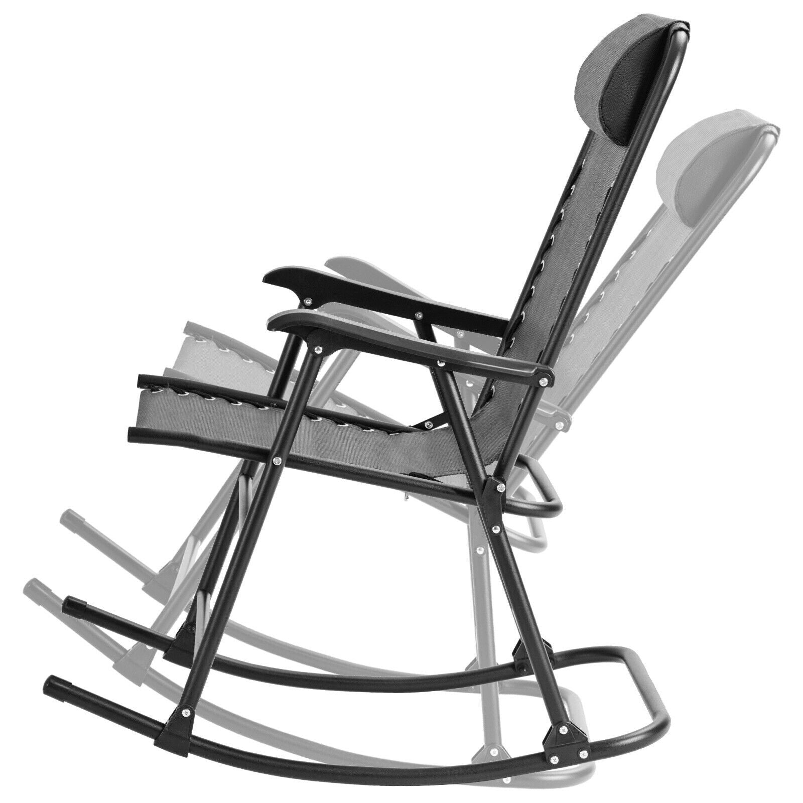 Outdoor Patio Headrest Folding Zero Gravity Rocking Chair-Gray