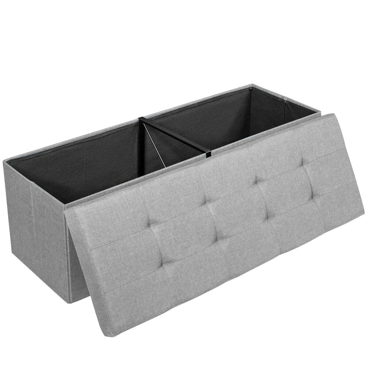 Large Fabric Folding Storage Chest with Smart lift Divider Bed End Ottoman Bench-Light Gray