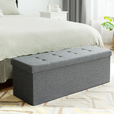 Large Fabric Folding Storage Chest with Smart lift Divider Bed End Ottoman Bench-Light GrayÂ 