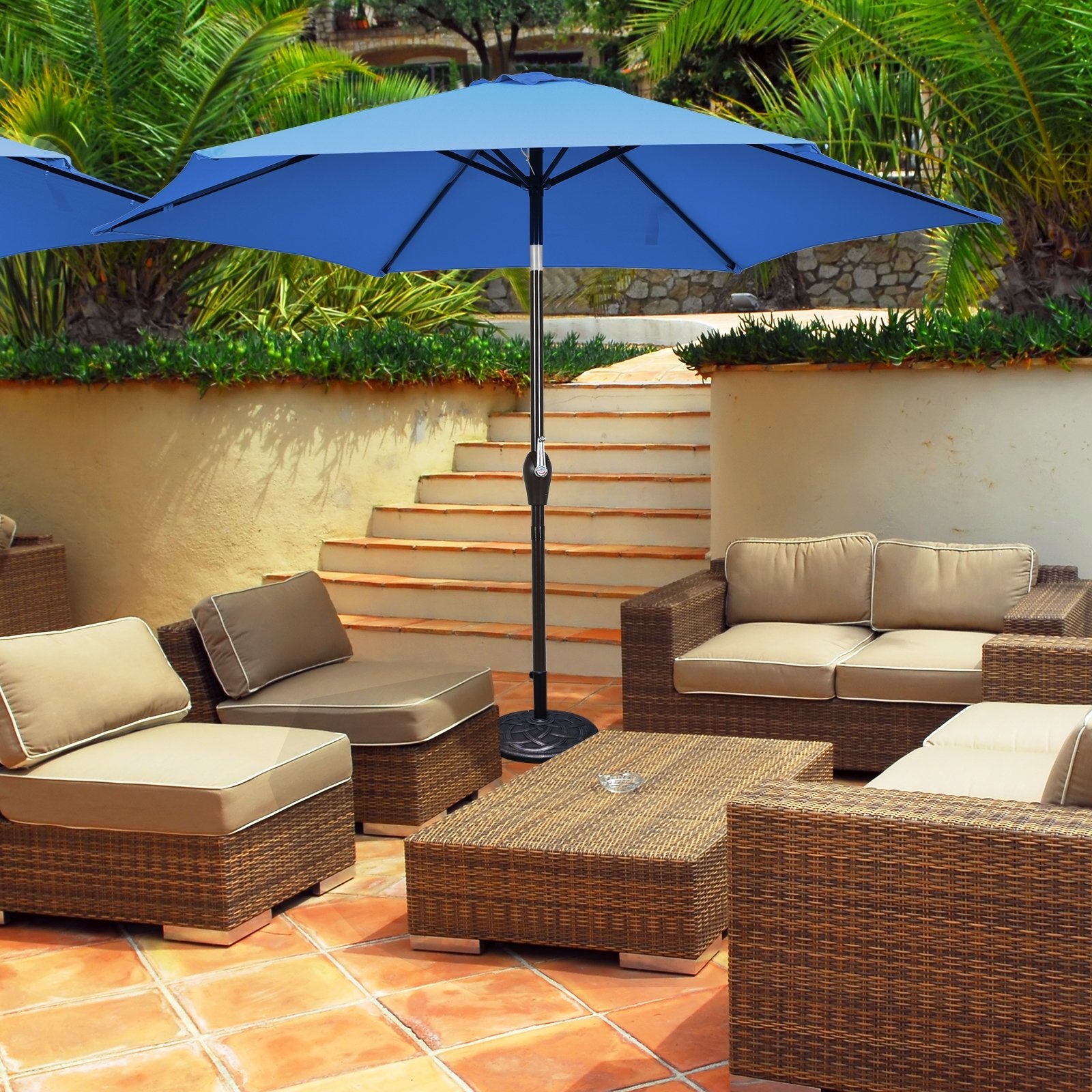 10' 6 Ribs Patio Umbrella with Crank without Weight Base-BlueÂ 