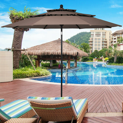 10ft 3 Tier Outdoor Patio Umbrella with Double Vented-TanÂ 