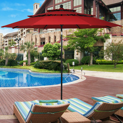 10ft 3 Tier Outdoor Patio Umbrella with Double Vented-BurgundyÂ 
