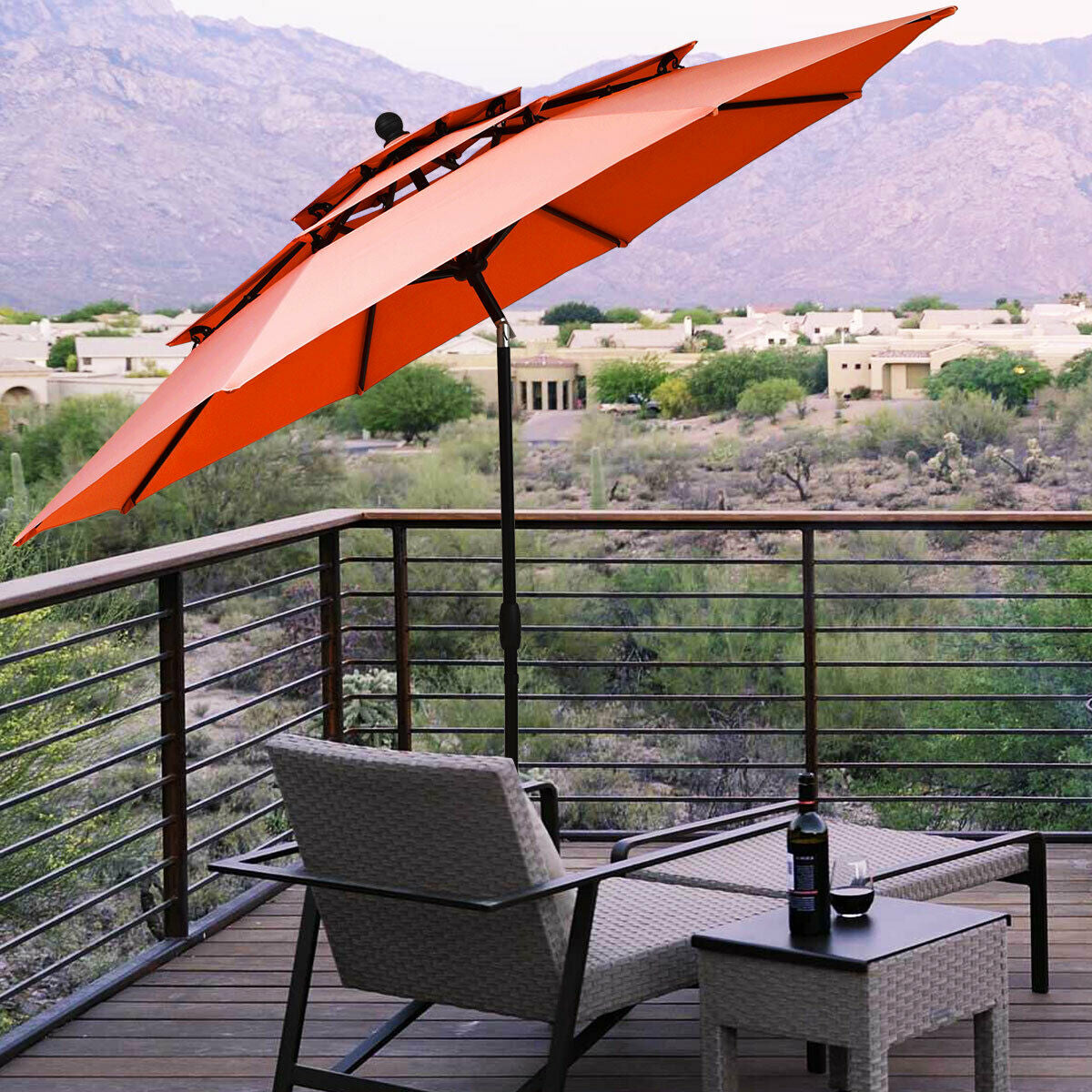 10ft 3 Tier Outdoor Patio Umbrella with Double Vented-OrangeÂ 