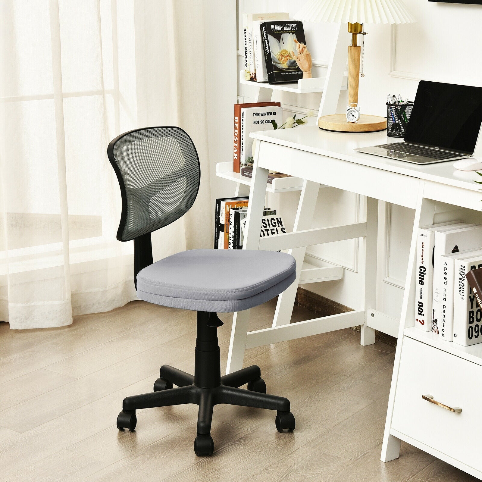 Armless Computer Chair with Height Adjustment and Breathable Mesh for Home Office-Gray