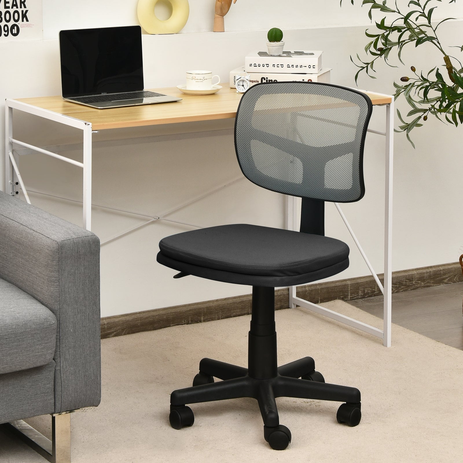 Armless Computer Chair with Height Adjustment and Breathable Mesh for Home Office-Black