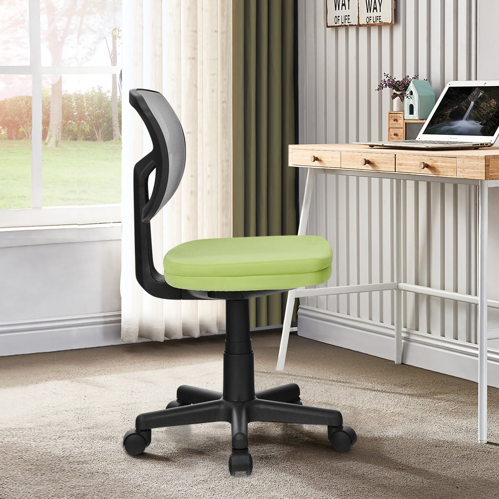 Armless Computer Chair with Height Adjustment and Breathable Mesh for Home Office-Green