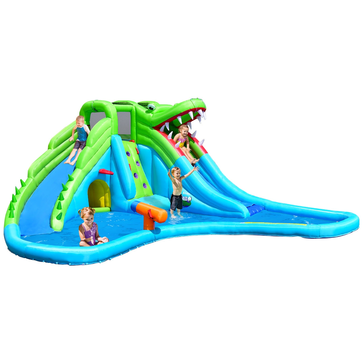 7-in-1 Inflatable Bounce House with Splashing Pool without Blower