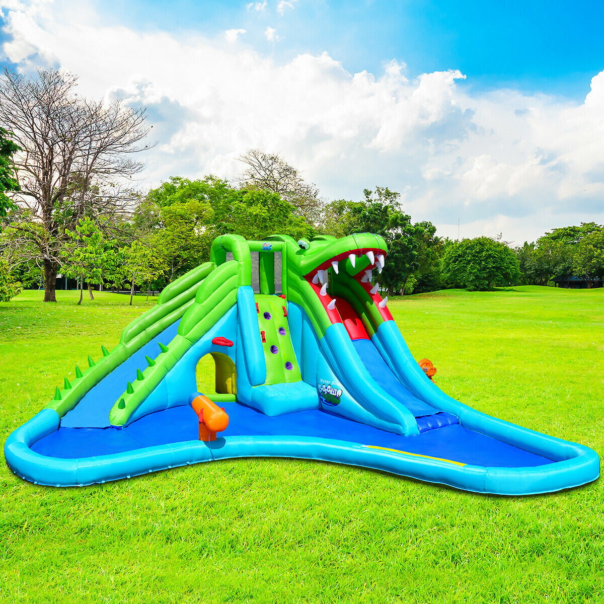 7-in-1 Inflatable Bounce House with Splashing Pool without Blower