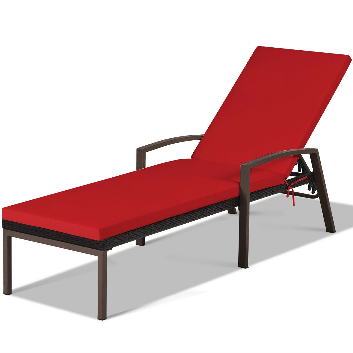 Patio Rattan Lounge Chaise Recliner with Back Adjustable Cushioned