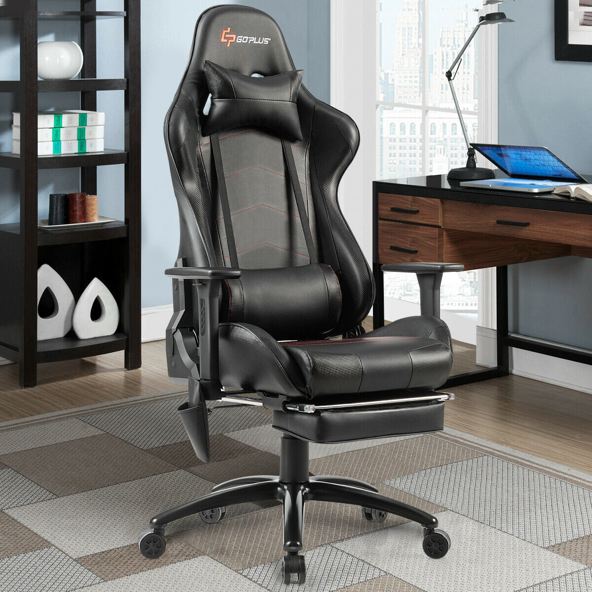 Ergonomic High Back PU Leather Massage Gaming Chair-BlackÂ 