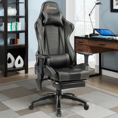 Ergonomic High Back PU Leather Massage Gaming Chair-GrayÂ 