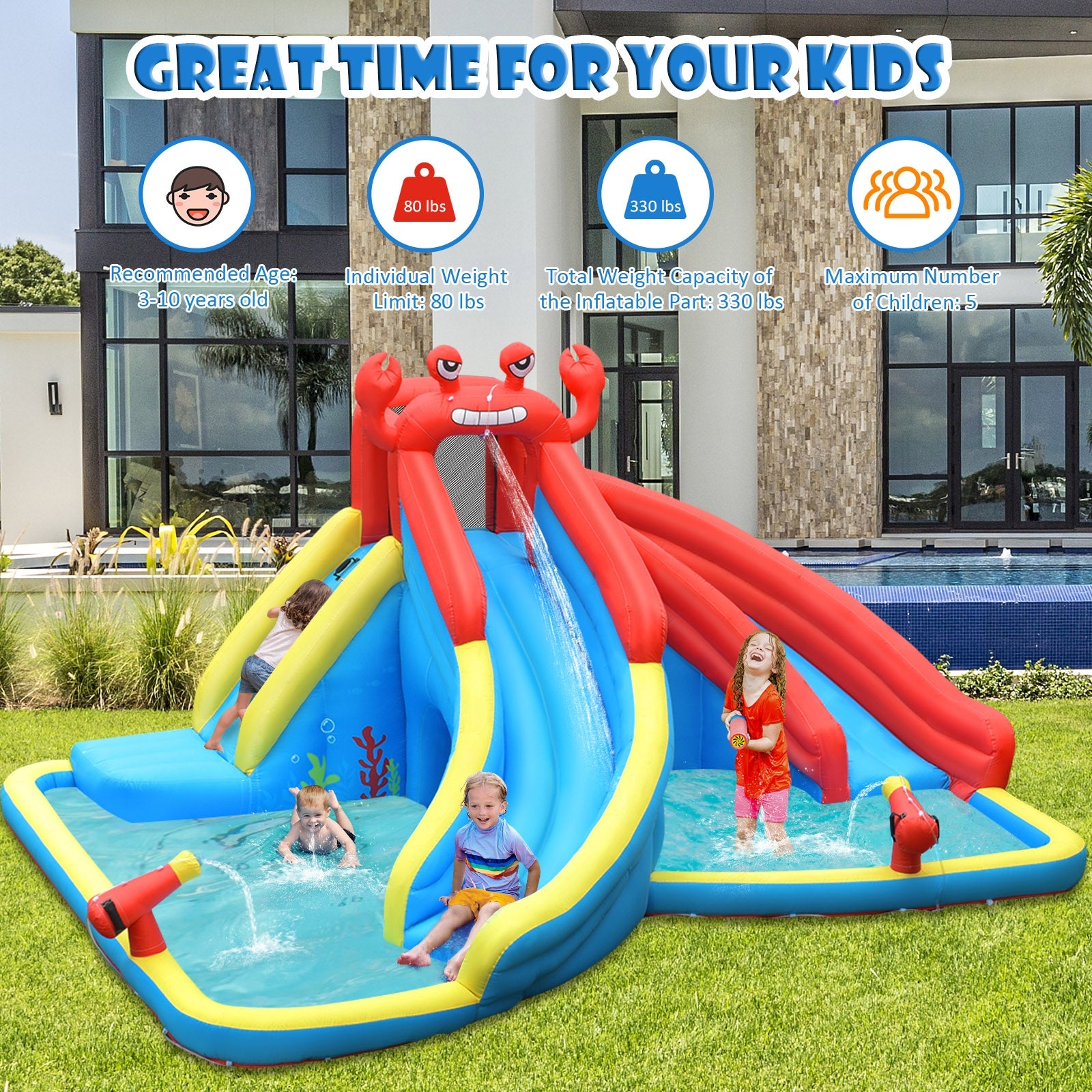 Inflatable Water Slide Crab Dual Slide Bounce House without Blower