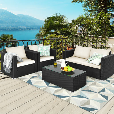 4 Pieces Patio Rattan Cushioned Furniture Set-WhiteÂ 