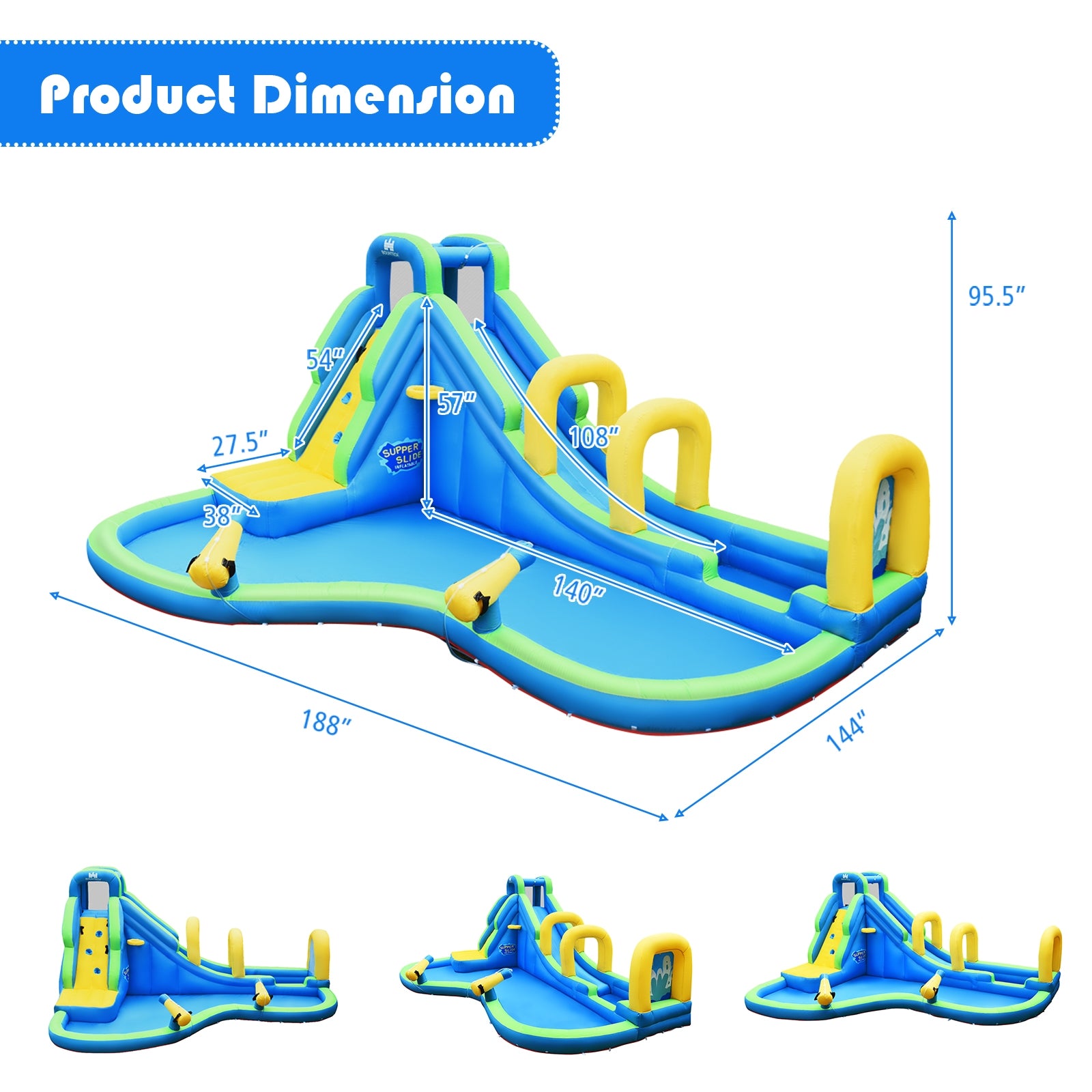 Inflatable Water Slide Kids Bounce House with Water Cannons and Hose Without Blower