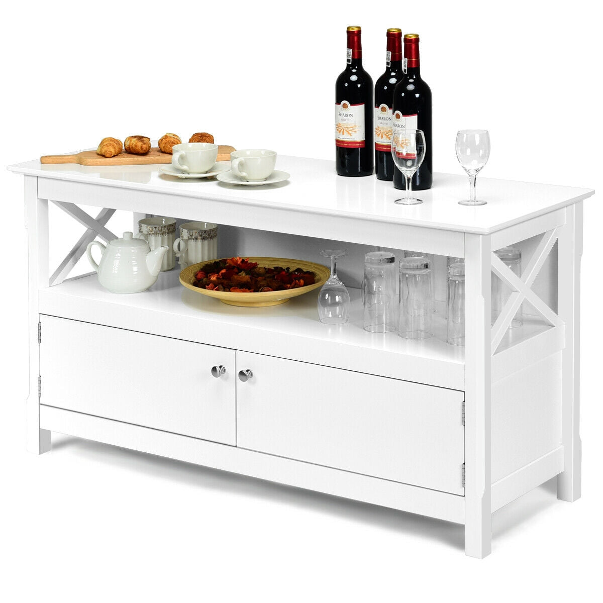 44 Inch Wooden Storage Cabinet TV Stand-White