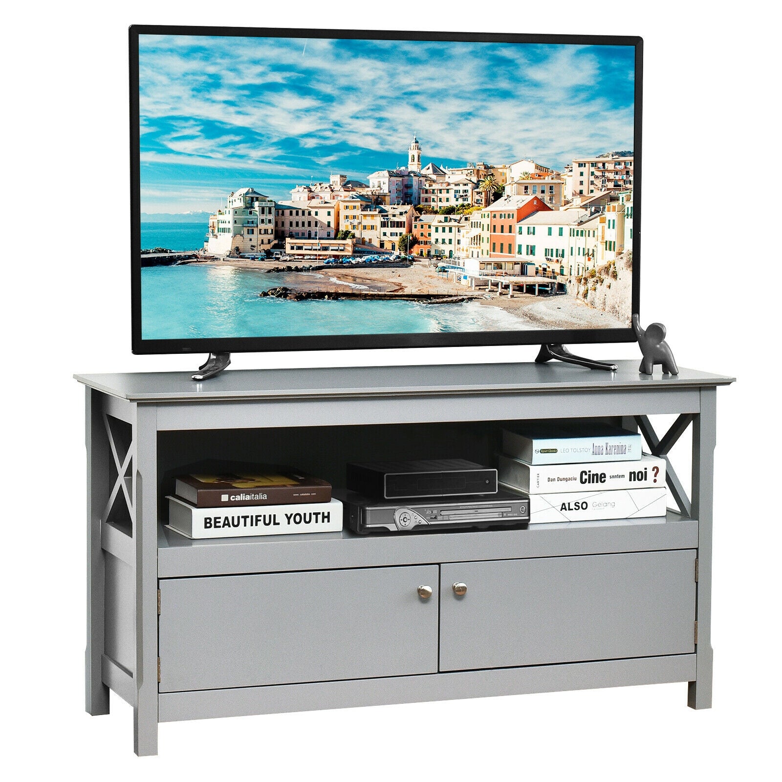 44 Inch Wooden Storage Cabinet TV Stand-Gray