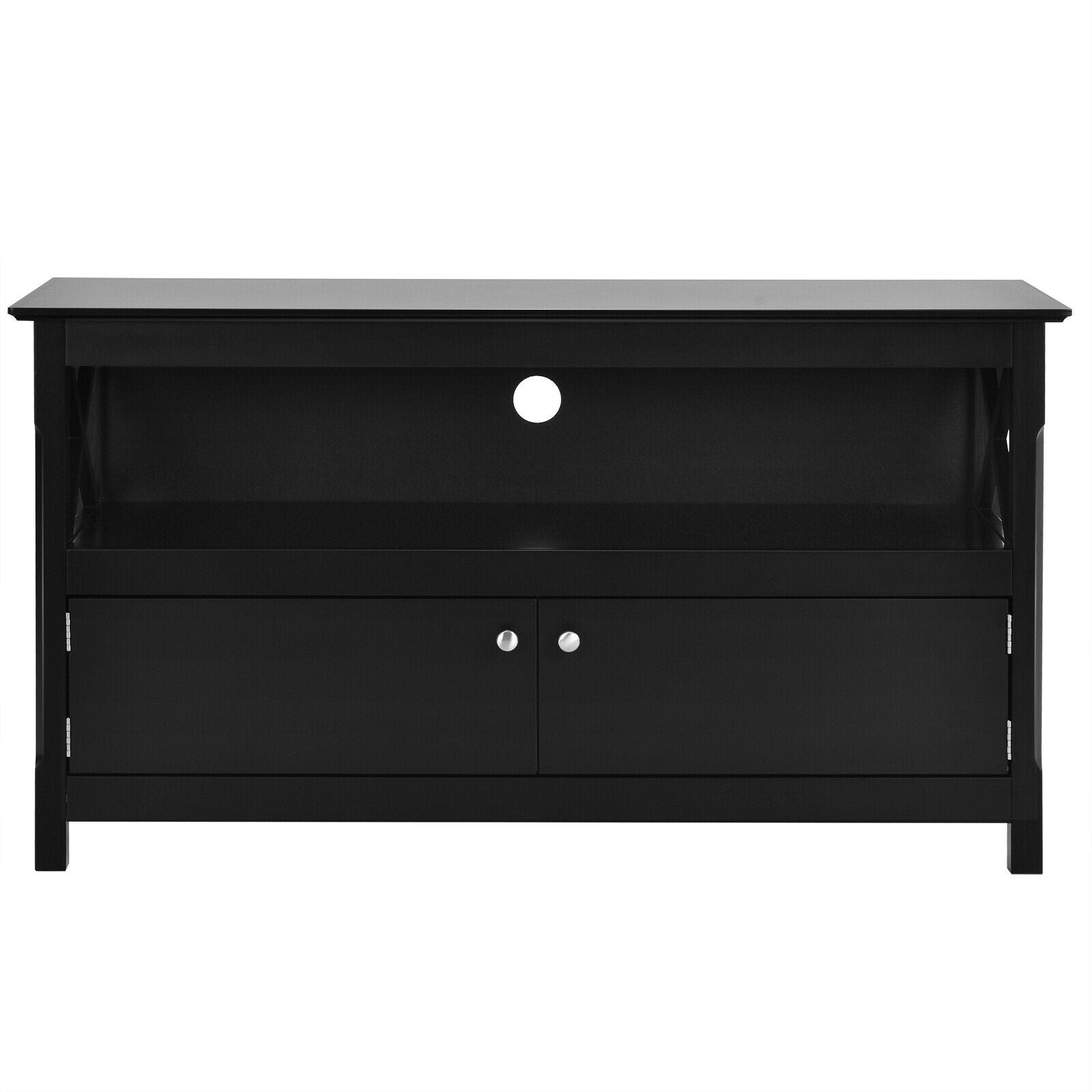 44 Inch Wooden Storage Cabinet TV Stand-Black