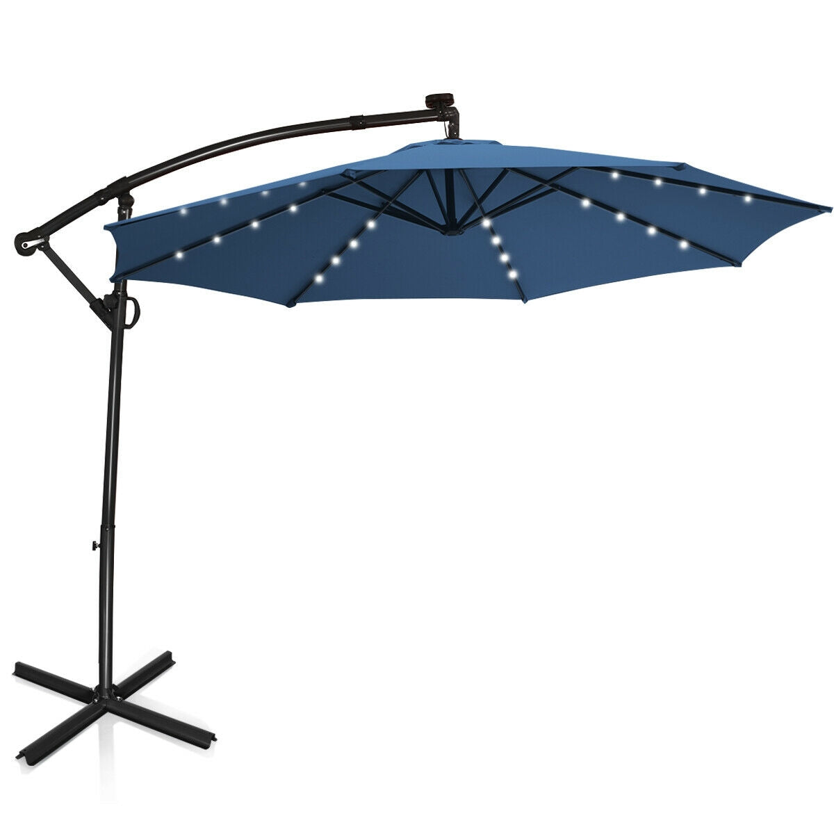 10 ft 360° Rotation Solar Powered LED Patio Offset Umbrella without Weight Base-Blue