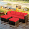 5 Pieces Patio Rattan Sofa Set with Cushion and Ottoman-Red