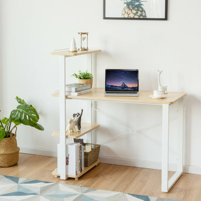 Reversible Computer Desk Study Table Home Office with Adjustable Bookshelf-NaturalÂ 