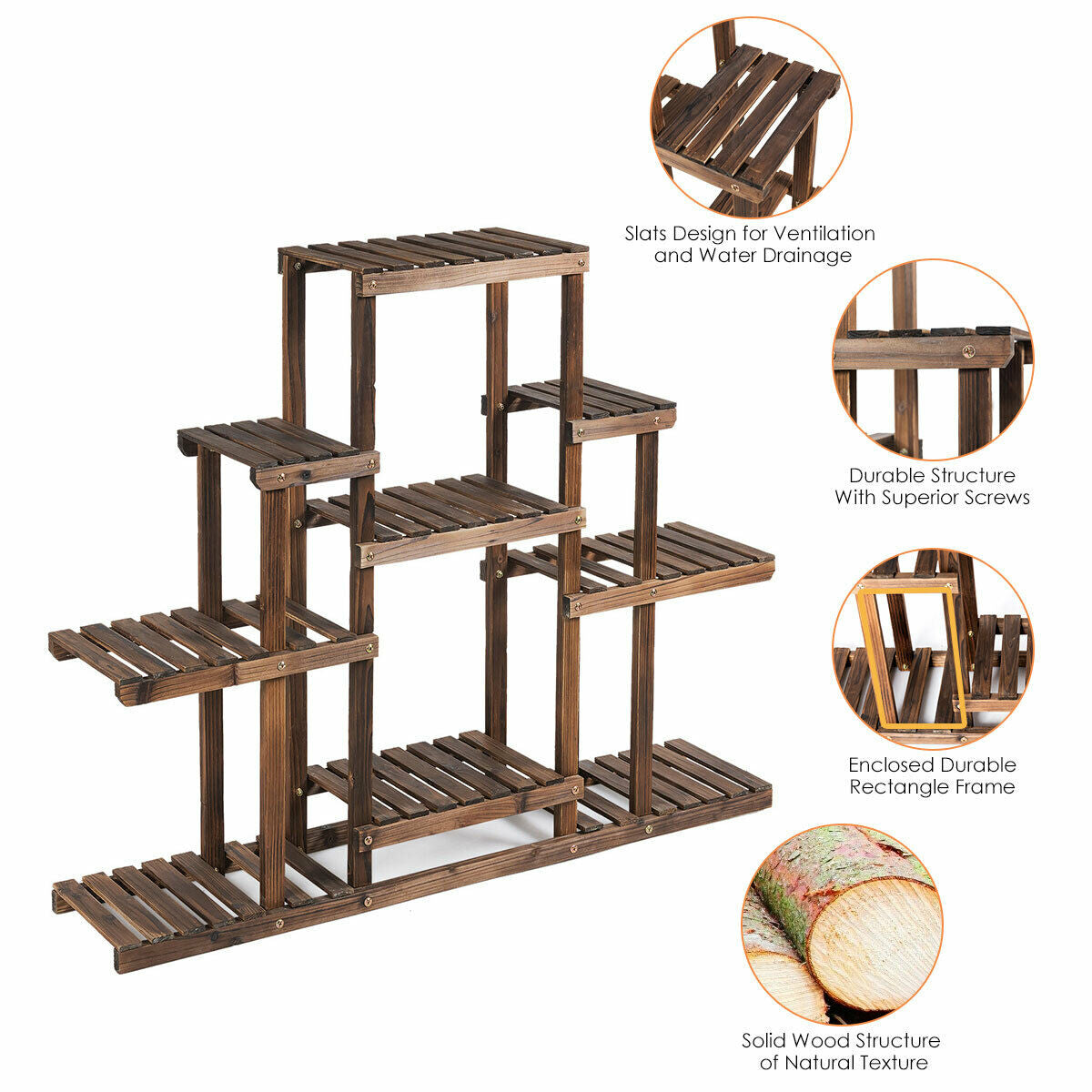 6-Tier Flower Wood Stand Plant Display Rack Storage Shelf