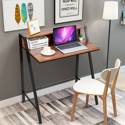 2 Tier Computer Desk PC Laptop Table Study Writing Home Office Workstation New-WalnutÂ 