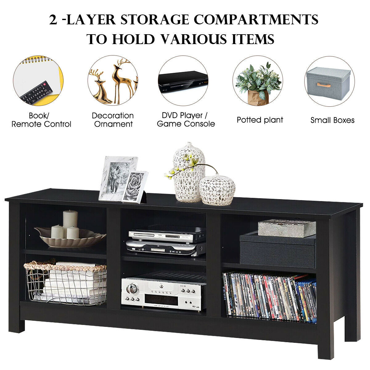 60 Inch  Entertainment TV Stand Cabinet-Black