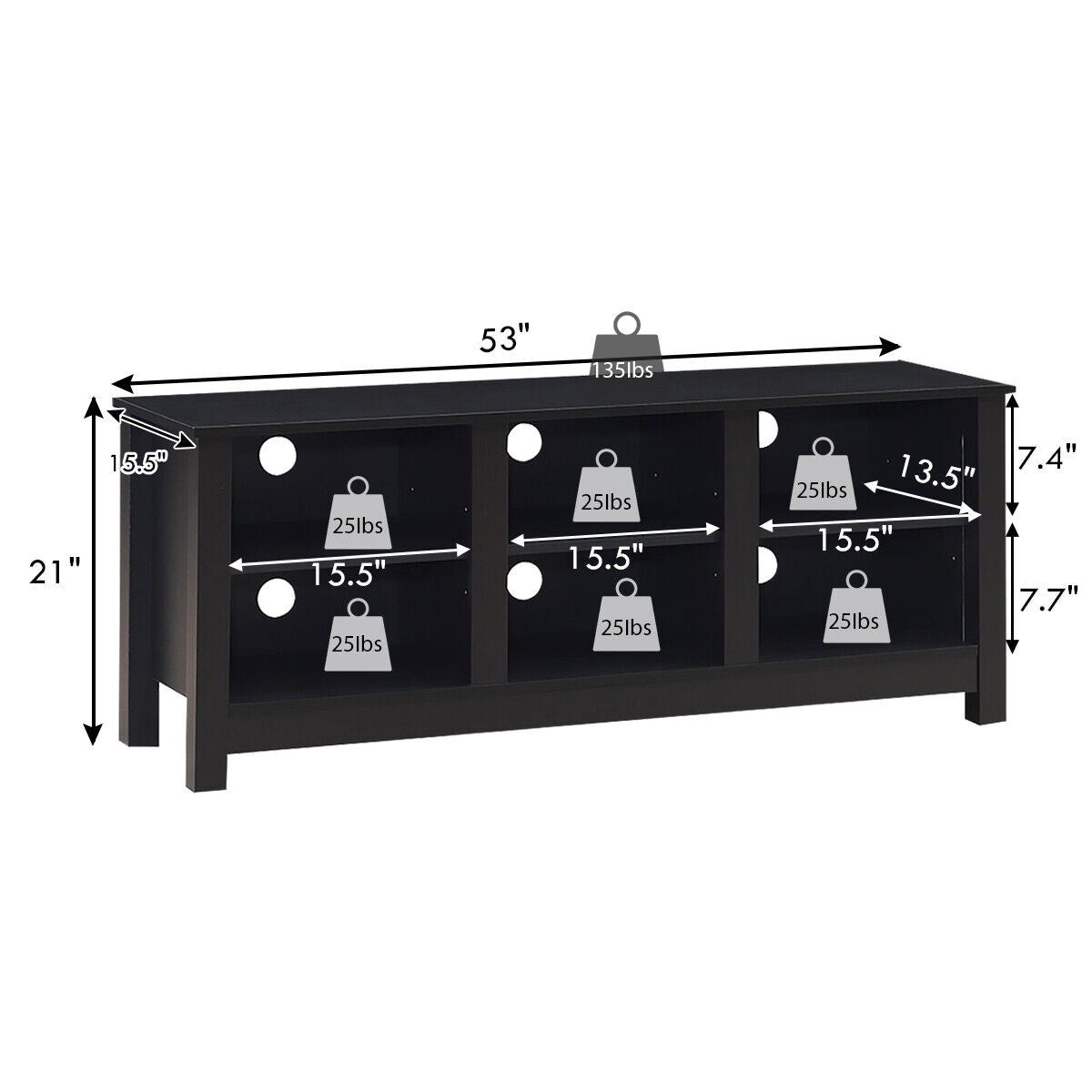 60 Inch  Entertainment TV Stand Cabinet-Black