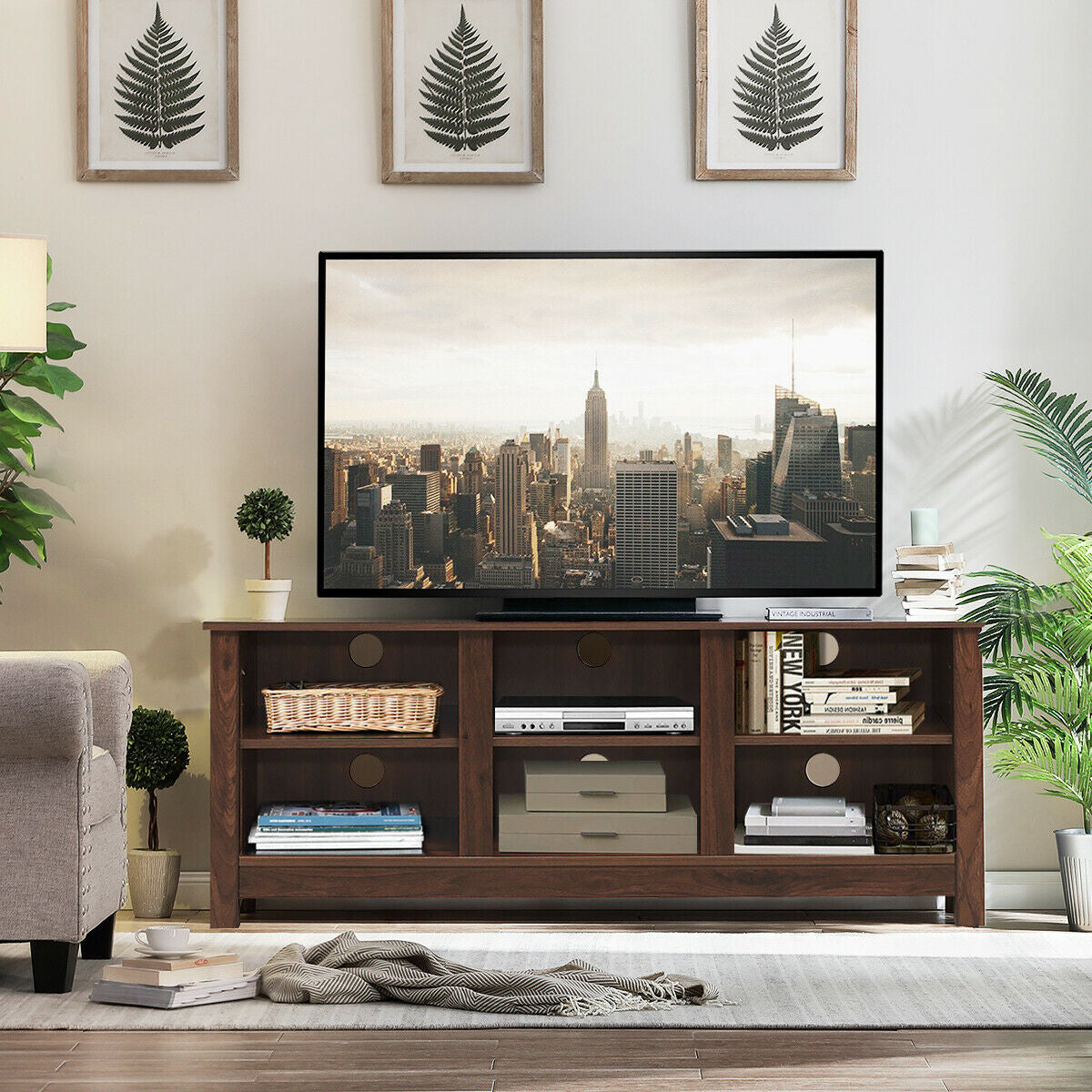 60 Inch  Entertainment TV Stand Cabinet-Brown