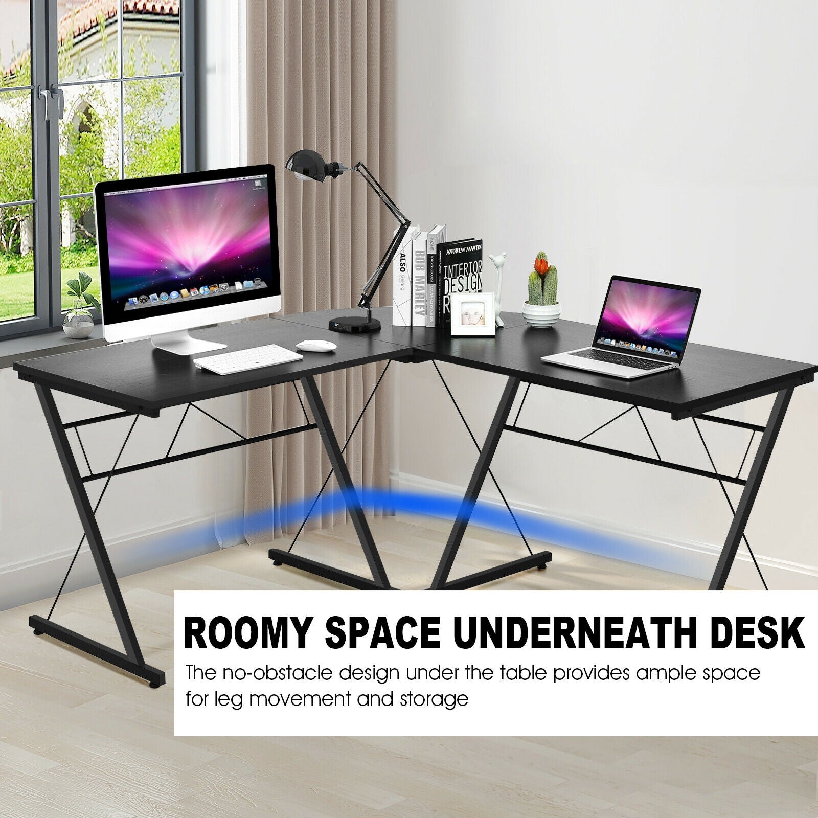 59 Inch L-Shaped Corner Desk Computer Table for Home Office Study Workstation-Black