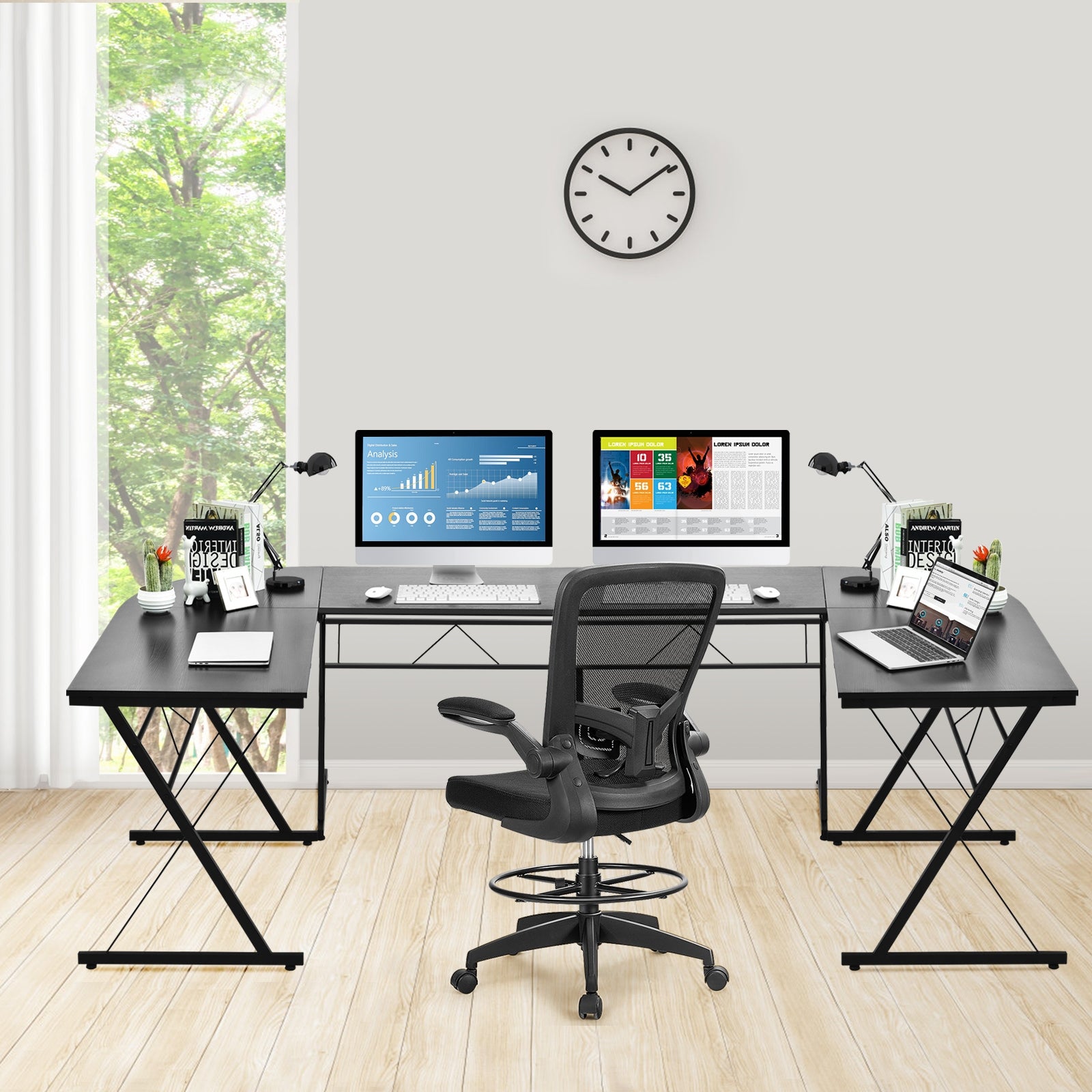 59 Inch L-Shaped Corner Desk Computer Table for Home Office Study Workstation-Black