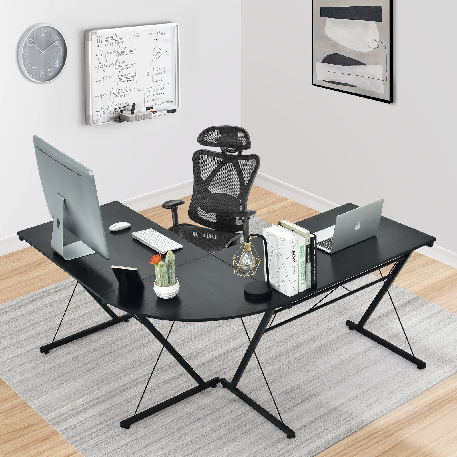 59 Inch L-Shaped Corner Desk Computer Table for Home Office Study Workstation-Black