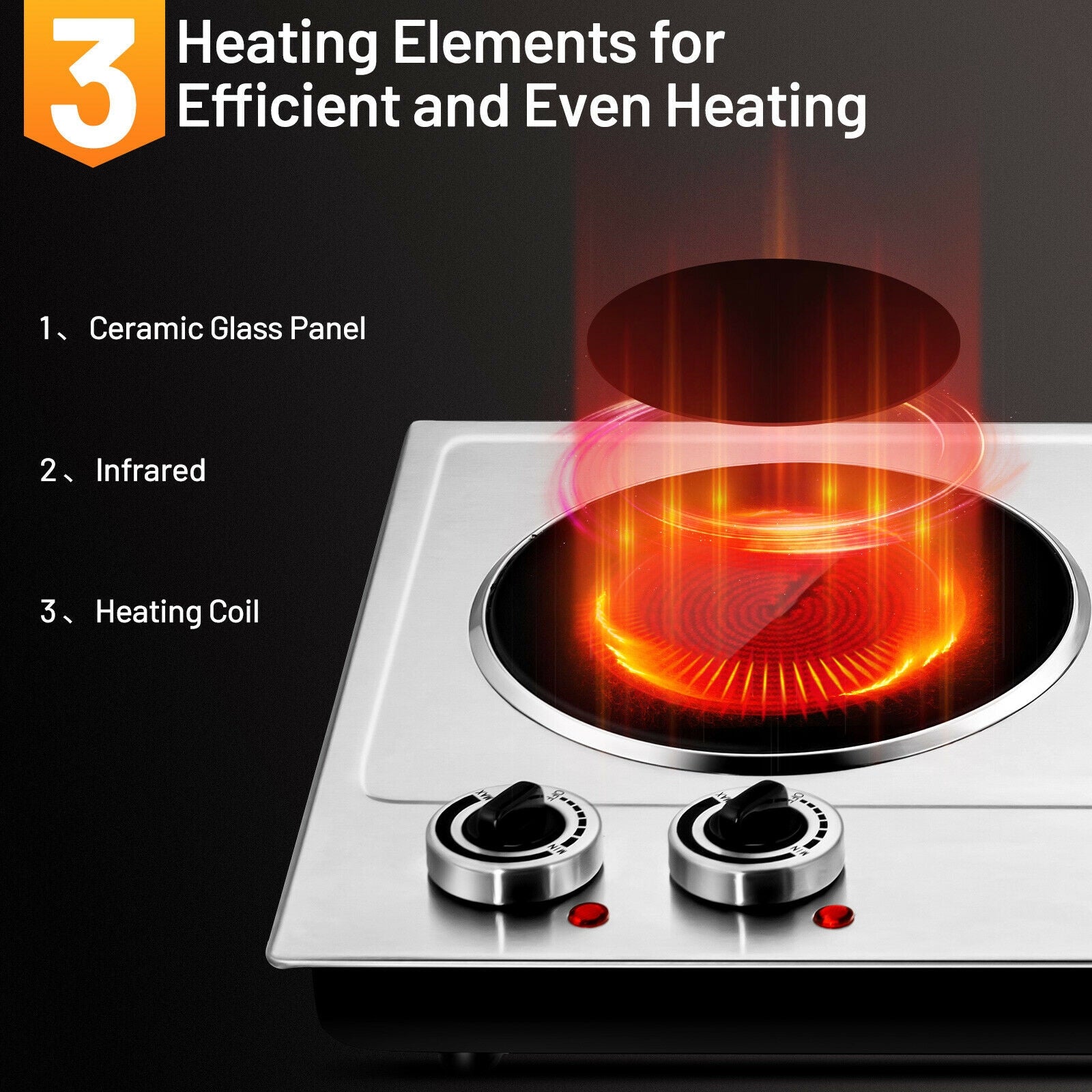 1800W Stainless Steel Infrared Cooktop with Non-slipping Feet and Adjustable TemperatureÂ 