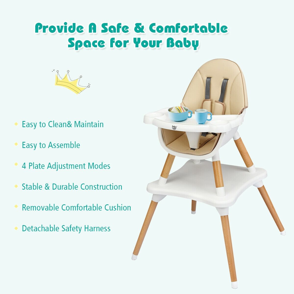 5-in-1 Baby Wooden Convertible High Chair -Khaki