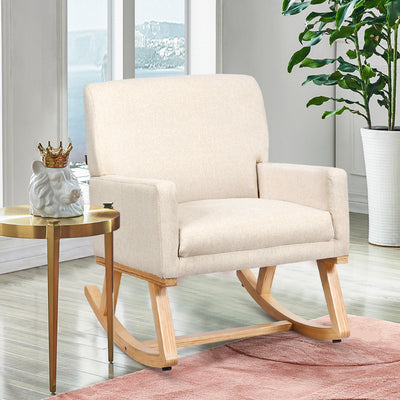 Upholstered Rocking Chair with and Solid Wood Base-BeigeÂ 