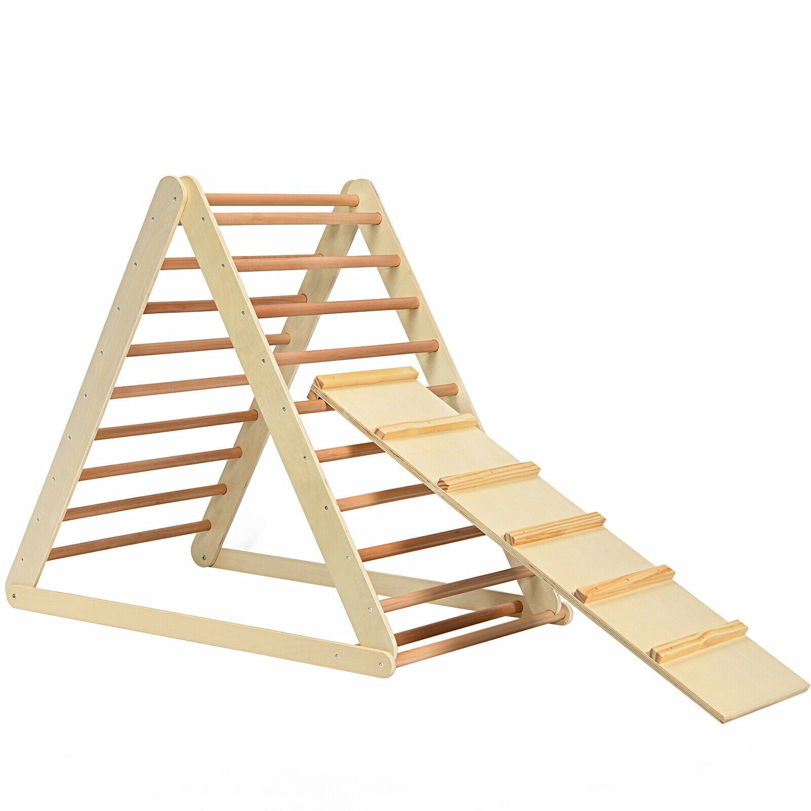 Foldable Wooden Climbing Triangle Indoor with Ladder for Toddler Baby-Natural