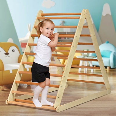 Foldable Wooden Climbing Triangle Indoor with Ladder for Toddler Baby-NaturalÂ 