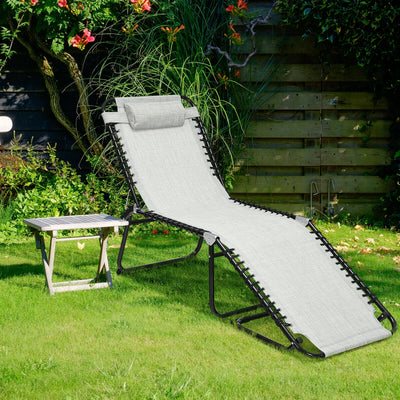 Folding Heightening Design Beach Lounge Chair with Pillow for Patio-GrayÂ 