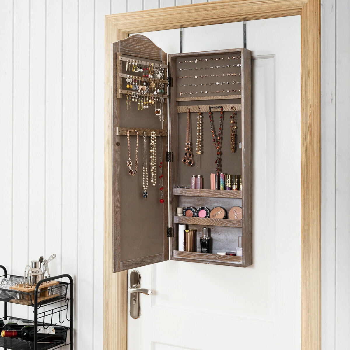 Wall/Door Mounted Jewelry Armoire Cabinet with Mirror