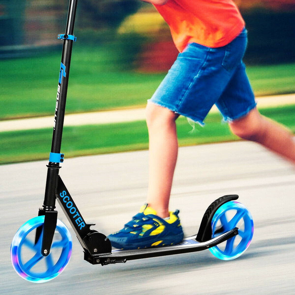 Portable Folding Sports Kick Scooter with LED Wheels-BlueÂ 