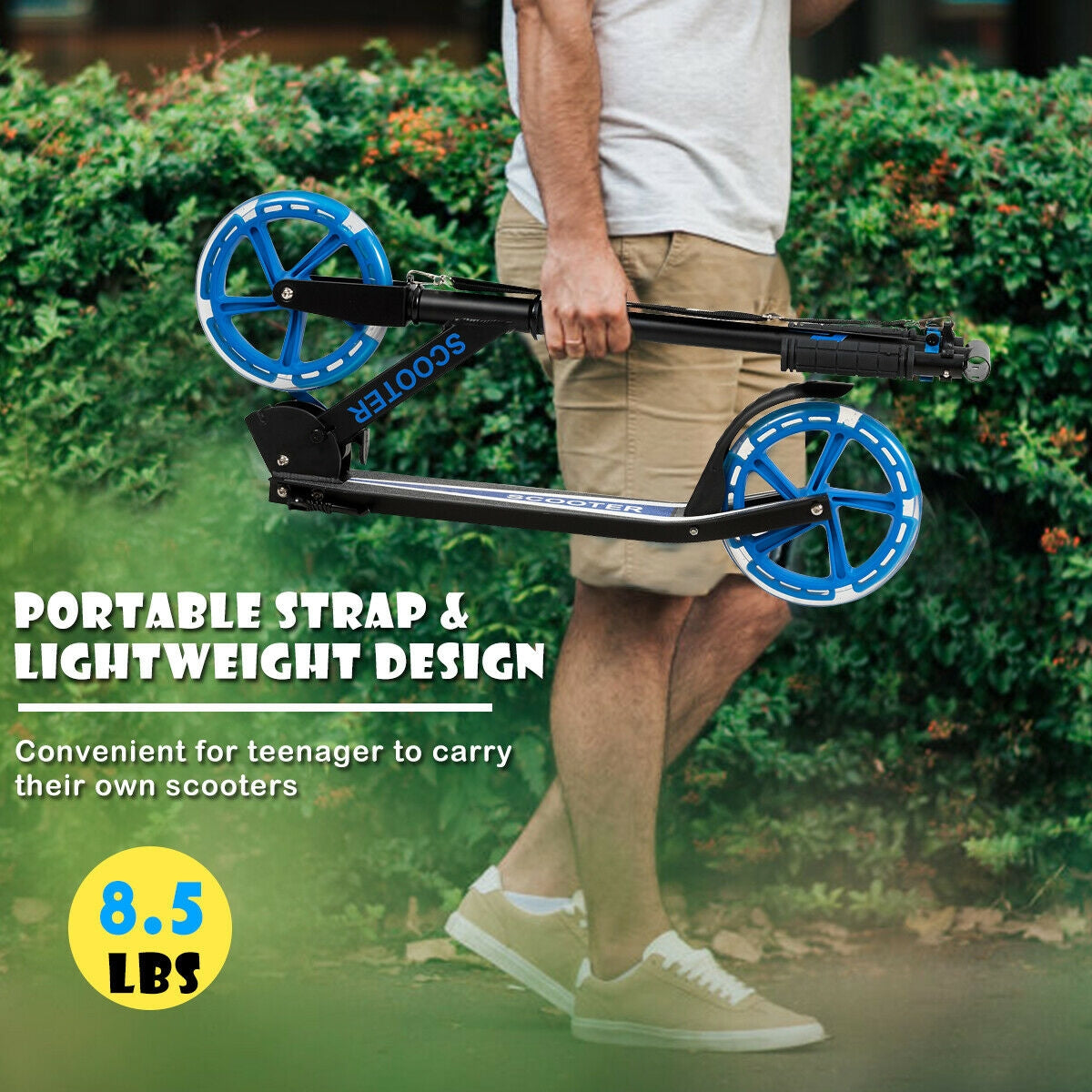 Portable Folding Sports Kick Scooter with LED Wheels-Blue