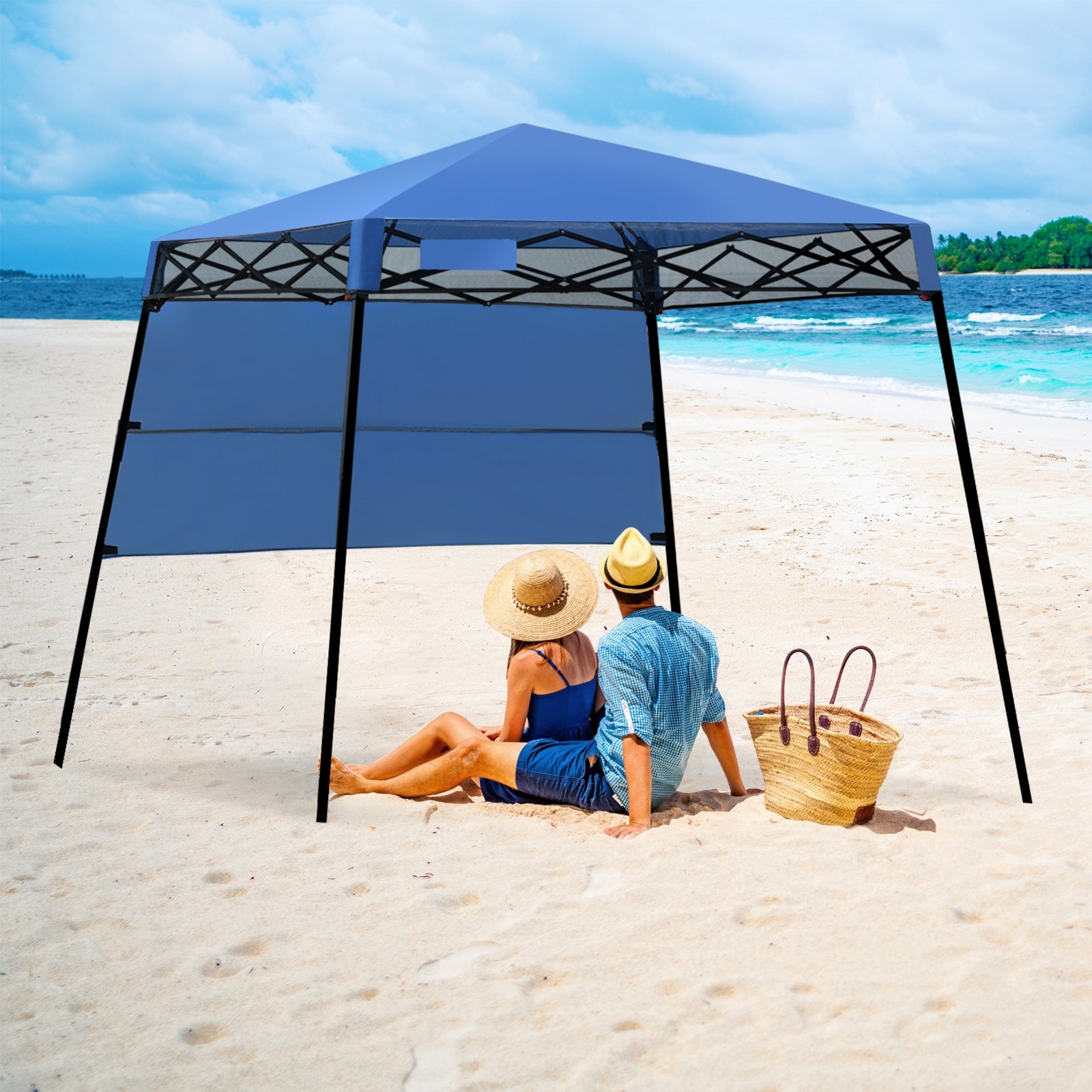 7 x 7 Feet Sland Adjustable Portable Canopy Tent with Backpack-Blue