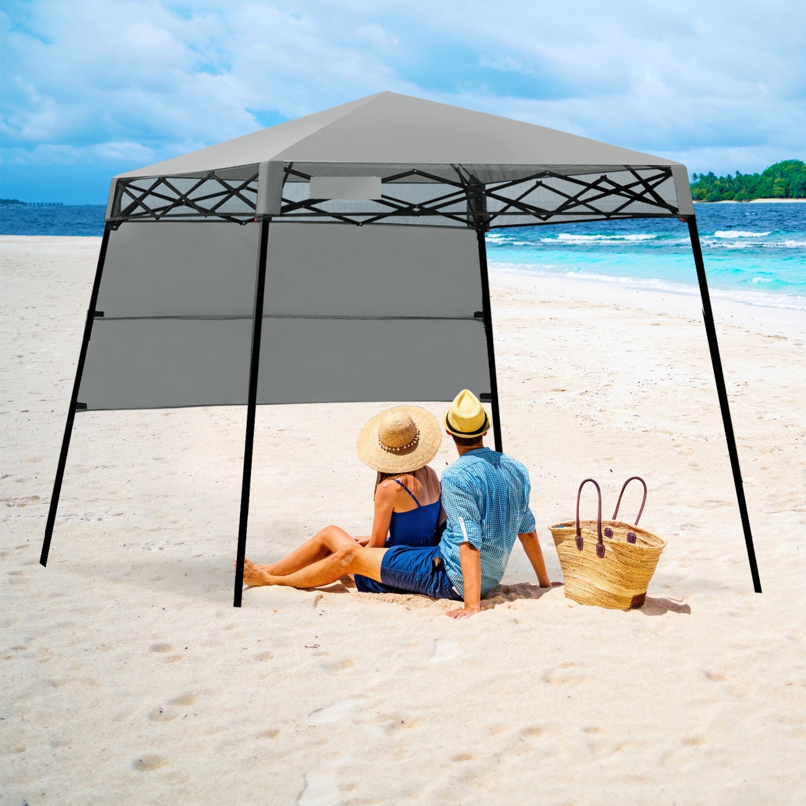 7 x 7 Feet Sland Adjustable Portable Canopy Tent with Backpack-Gray