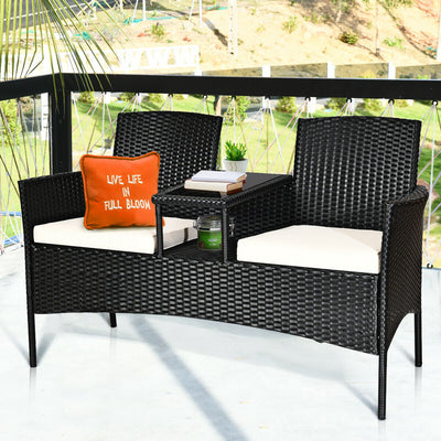 Wicker Patio Conversation Furniture Set with Removable Cushions and Table-WhiteÂ 
