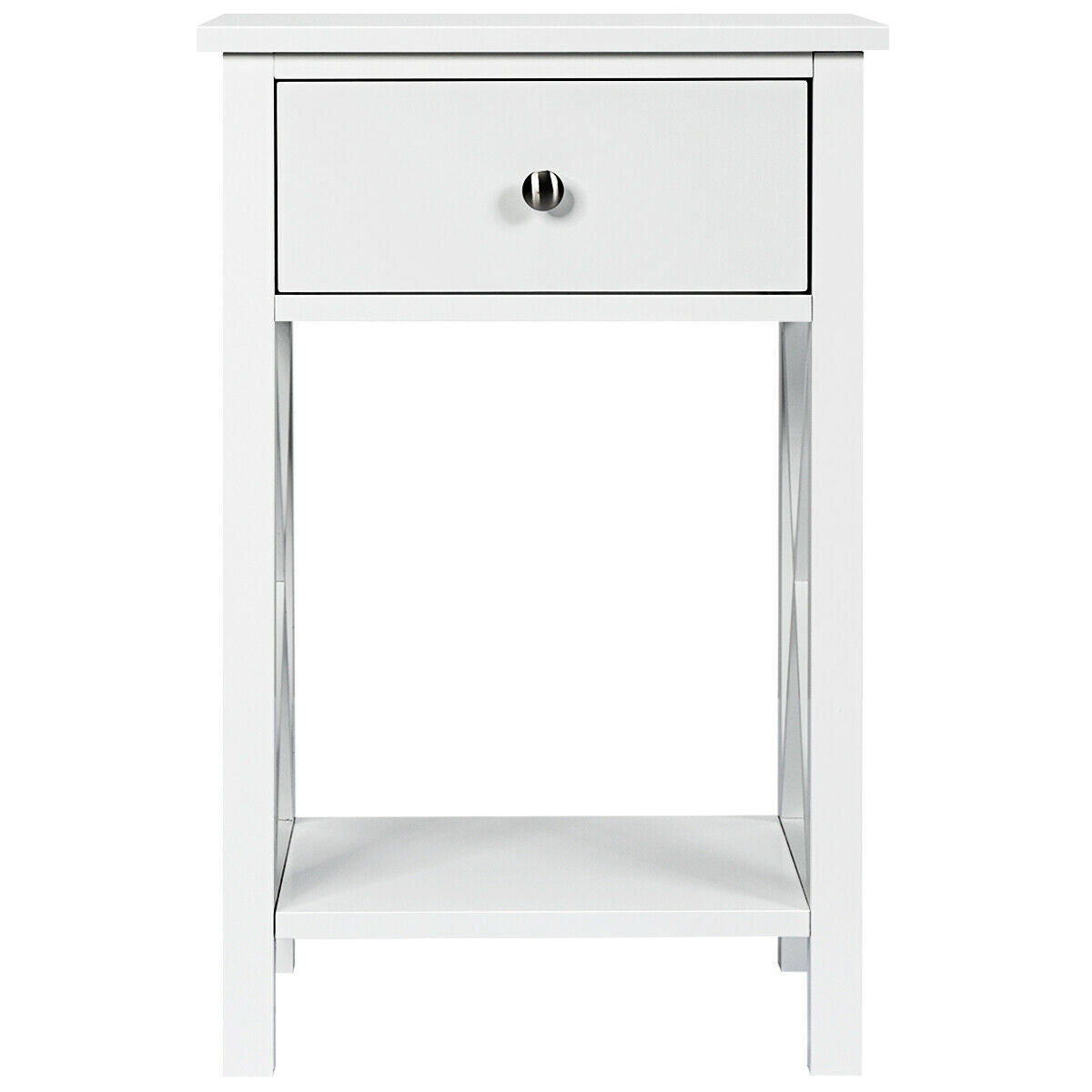 2pcs Bedroom Side End Nightstand with Drawer-White