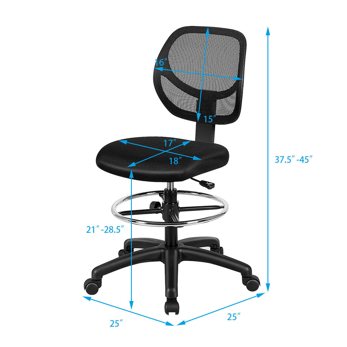 Adjustable Height Mid Back Mesh Drafting Office ChairÂ 