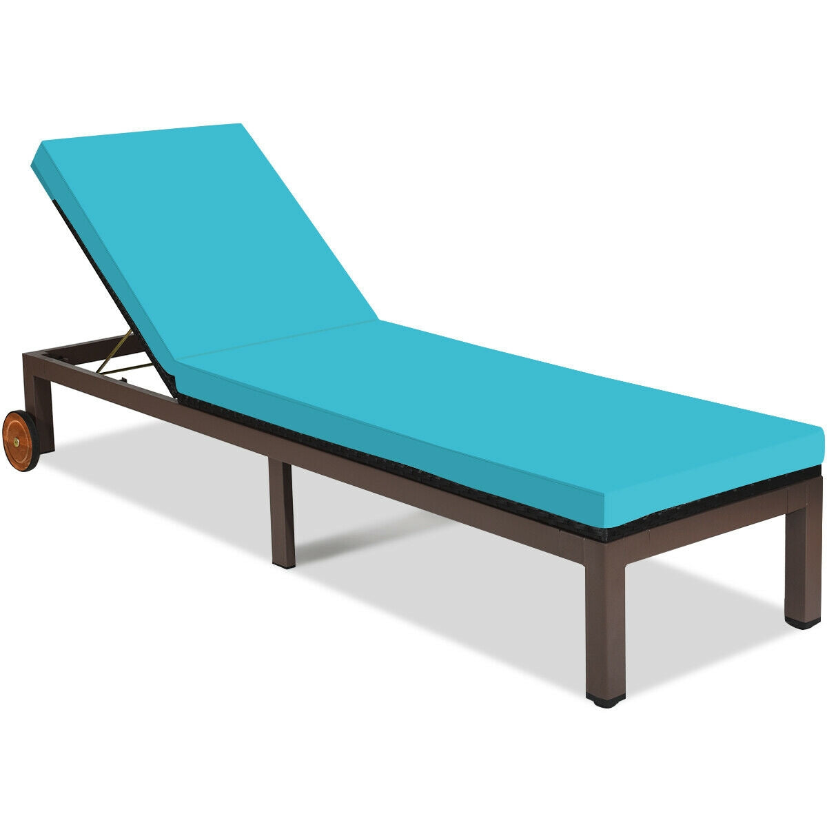 Patio Chaise Lounge Chair Outdoor Rattan Lounger Recliner Chair-Turquoise