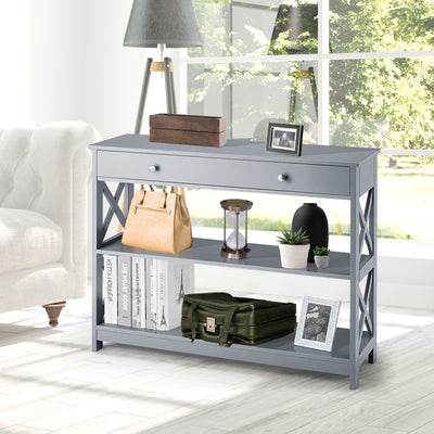 Console Table 3-Tier with Drawer and Storage Shelves-GrayÂ 